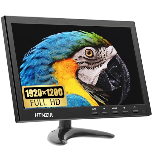 HTNZIR 10,1 Zoll Tragbarer Monitor, 1920 * 1200 IPS Bidschirm Auflösung Kleiner HDMI Monitor mit Fernbedienung mit integriertem Lautsprecher HDMI VGA BNC USB-Eingang für CCTV PC Monitor Raspberry Pi von HTNZIR