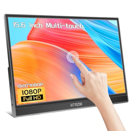 15,6 Zoll Tragbarer Monitor Touchscreen,FHD Display 1920x1080 USBC HDMI IPS Kickstand &Lautsprecher,HDR Plug&Play Externer für Laptop PC Telefon Mac Xbox PS5/PS4 Switch von HTNZIR