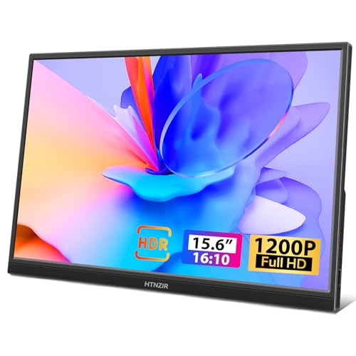 16 Zoll Tragbarer Monitor, 1920*1200 IPS Plug and Play Laptop Monitor, USBC Travel HDMI Display, Schlankes Leichtgewicht mit Lautsprechern&Vesastand, Reisemonitor für Mac PC Phone PS4/5 Xbox Switch von HTNZIR