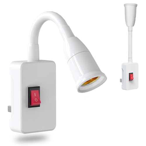 HTRUIYATY 2 Stück E27 Steckdosenlampe Lampenfassung 360° Einstellbar Flexiblem Schwanenhals Steckerleuchte LED Steckdosenleuchte Adapter für Schlafzimmer, Küchebeleuchtung (Ohne Glühbirne) von HTRUIYATY