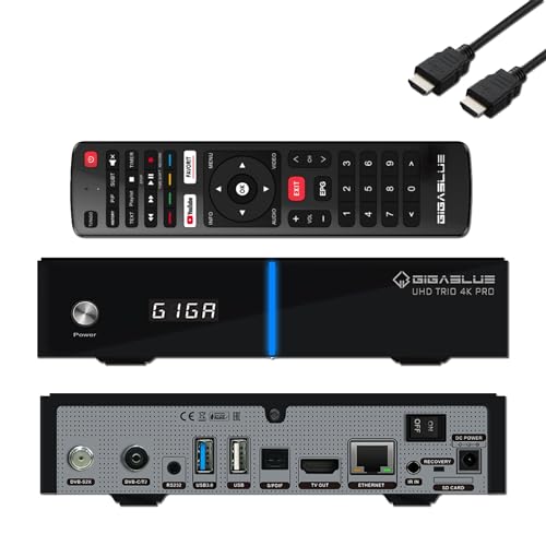 GigaBlue UHD Trio 4K PRO - 1xDVB-S2X MS + 1xDVB-C/T2 Combo-Receiver für Sat, Kabel/T2 Signal, E2 Linux TV Smart TV Box, Media Wiedergabe, PVR Funktion, 1200Mbps WiFi, HTS e-com HDMI-Kabel GigaBlue UHD Trio 4K PRO - 1xDVB-S2X MS + 1xDVB-C/T2 Combo-Receiver für Sat, Kabel/T2 Signal, E2 Linux TV Smart TV Box, Media Wiedergabe, PVR Funktion, 1200Mbps WiFi, HTS e-com HDMI-Kabel von HTS e-com