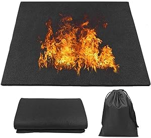 HTTYHT Feuerfeste Unterlage 100x100 cm Carbonfilz feuerfeste matte Hitze Beständige Matte Backmatte Feuerfeste Matte Hitzeschutzmatte hitzebeständig für Gasgrill Bodenschutz(Schwarz) von HTTYHT