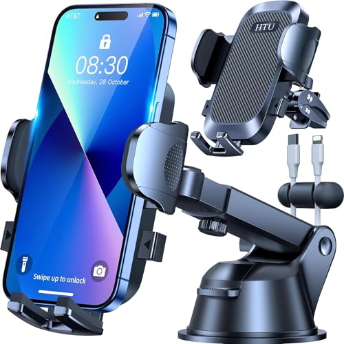 【Militär-Klasse】4 in 1 Handyhalterung Auto【Tärkst Saugnapf & Clip】Federungskapazität 36KG 360° Drehbar Universale KFZ Autohalterung für iPhone 16 Pro Max 15 14 13 Samsung Galaxy S24 Usw, Blass Schwarz von HTU