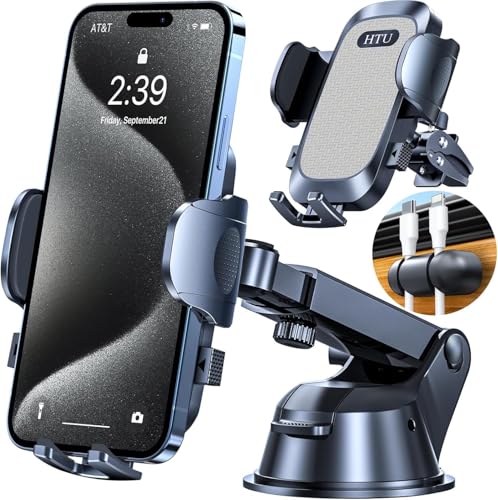 HTU 【Militär-Klasse】 4 in 1 Handyhalterung Auto【Tärkst Saugnapf & Clip】 Federungskapazität 36KG 360° Drehbar Universale KFZ Autohalterung für iPhone 16 Pro Max 15 14 13 Samsung Galaxy S24 Usw, Grau von HTU