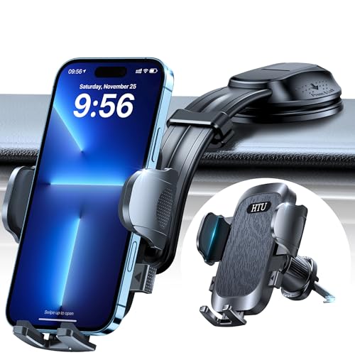 HTU 【Upgrade Biegbarer Arm】 Handyhalter Auto【Starker Saugnapf & Haken】 360° drehbare Handyhalterung für Windschutzscheibe Armaturenbrett Lüftung,KFZ Handy Halterung für iPhone Samsung(Schwarz) von HTU