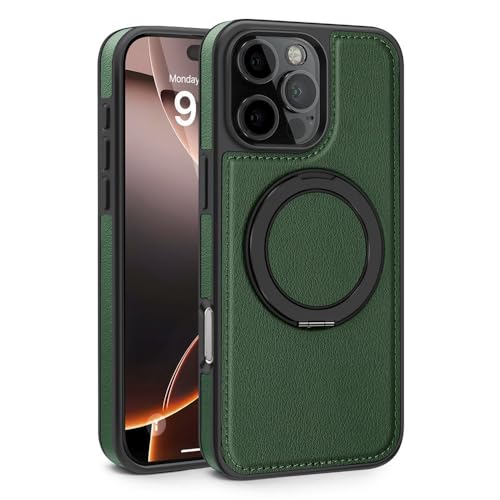 HTXONB 360 Leder Magnetische Drehhalterung Handyhülle für iPhone 16 Pro Max 16 Plus Kabelloses Laden Anti-Fall-Schutzhülle, Dunkelgrün, Für iPhone 16 Pro Max HTXONB 360 Leder Magnetische Drehhalterung Handyhülle für iPhone 16 Pro Max 16 Plus Kabelloses Laden Anti-Fall-Schutzhülle, Dunkelgrün, Für iPhone 16 Pro Max von HTXONB