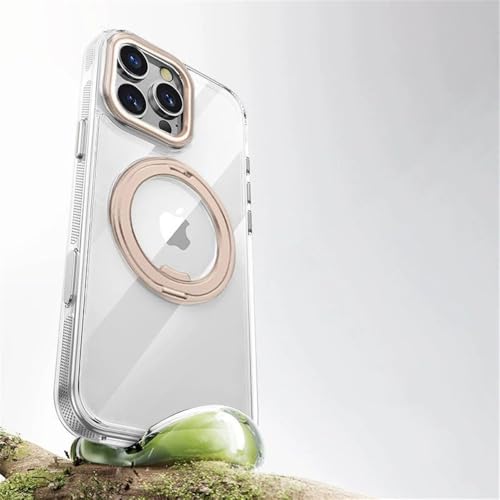 HTXONB 360° magnetische drehbare Halterung Schutzhülle für iPhone 16 15 14 13 Pro Max 16 Plus kabellose Ladeschutzhülle, Gold Transparent, für iPhone 13 Pro von HTXONB