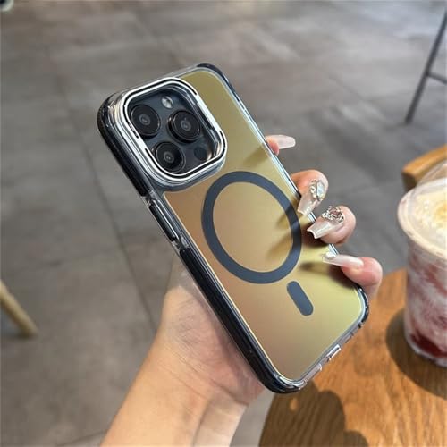 HTXONB Farbverlauf Zweifarbige, mattierte magnetische Handyhülle für iPhone 16 15 14 13 12 Pro Max 14 15 16 Plus Schutzhülle mit kabelloser Ladelinsenhalterung, Schwarz, Für iPhone 14 Plus von HTXONB