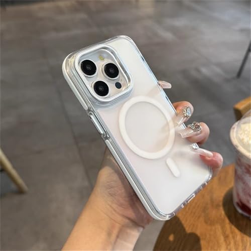 HTXONB Farbverlauf Zweifarbige, mattierte magnetische Handyhülle für iPhone 16 15 14 13 12 Pro Max 14 15 16 Plus Schutzhülle mit kabelloser Ladelinsenhalterung, Weiß, Für iPhone 14 von HTXONB