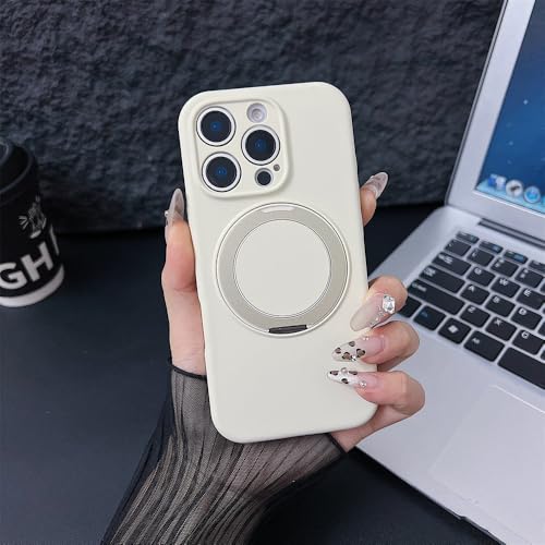 HTXONB Flüssigsilikon 360° Magnetische Drehhalterung Handyhülle für iPhone 16 15 14 13 Pro Max 16 Plus Kabelloses Laden Anti-Fall-Schutzhülle, Cremegelb, Für iPhone 15 Pro von HTXONB