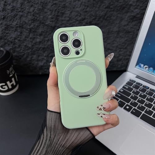 HTXONB Flüssigsilikon 360° Magnetische Drehhalterung Handyhülle für iPhone 16 15 14 13 Pro Max 16 Plus Kabelloses Laden Anti-Fall-Schutzhülle, Mambo Green, für iPhone 15 Pro Max von HTXONB