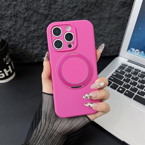 HTXONB Flüssigsilikon 360° Magnetische Drehhalterung Handyhülle für iPhone 16 15 14 13 Pro Max 16 Plus Kabelloses Laden Anti-Fall-Schutzhülle, Pitaya-Farbe, für iPhone 13 Pro Max von HTXONB
