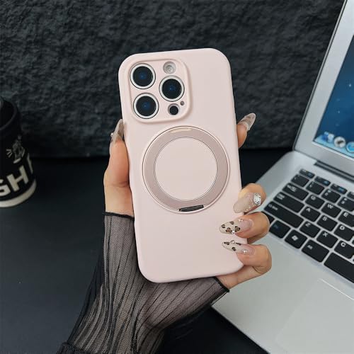 HTXONB Flüssigsilikon 360° Magnetische Drehhalterung Handyhülle für iPhone 16 15 14 13 Pro Max 16 Plus Kabelloses Laden Anti-Fall-Schutzhülle, Sandrosa, Für iPhone 15 Pro von HTXONB