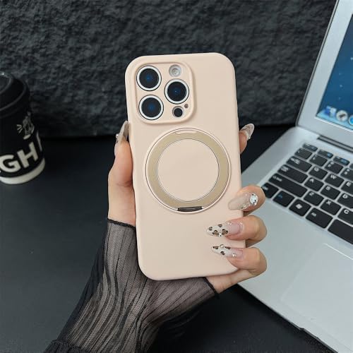 HTXONB Flüssigsilikon 360° Magnetische Drehhalterung Handyhülle für iPhone 16 15 14 13 Pro Max 16 Plus Kabelloses Laden Anti-Fall-Schutzhülle, Wüstengold, für iPhone 16 Pro Max von HTXONB