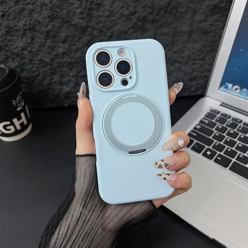 HTXONB Flüssigsilikon 360° Magnetische Drehhalterung Handyhülle für iPhone 16 15 14 13 Pro Max 16 Plus Kabelloses Laden Anti-Fall-Schutzhülle,Neues Himmelblau,Für iPhone 16 Plus von HTXONB