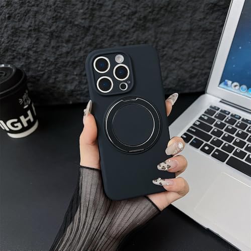 HTXONB Flüssigsilikon 360° Magnetische Drehhalterung Handyhülle für iPhone 16 15 14 13 Pro Max 16 Plus Kabelloses Laden Anti-Fall-Schutzhülle,Schwarz,Für iPhone 13 Pro Max von HTXONB