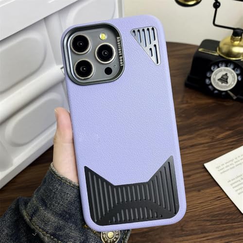 HTXONB Leder-Aluminiumlegierung Magnetisches Wärmeableitungsfenster Handyhülle für iPhone 16 15 14 13 12 11 Pro Max 16 15 14 Plus Kabelloses Laden Anti-Fall-Schutzhülle, Taro-Lila, für iPhone 12 von HTXONB