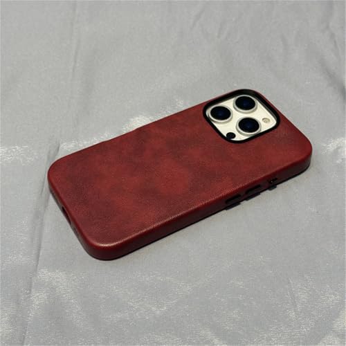 HTXONB Magnetische Handyhülle aus mattiertem Leder für iPhone 16 15 14 13 12 Pro Max 14 15 16 Plus, kabellose Ladeschutzhülle, Anti-Drop-Schutzhülle, Datumsrot, für iPhone 16 von HTXONB