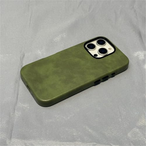 HTXONB Magnetische Handyhülle aus mattiertem Leder für iPhone 16 15 14 13 12 Pro Max 14 15 16 Plus, kabellose Ladeschutzhülle, Anti-Drop-Schutzhülle, Olivgrün, für iPhone 14Pro Max von HTXONB