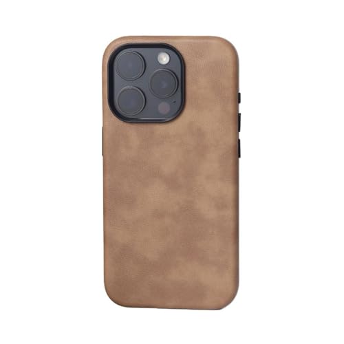 HTXONB Magnetische Retro-Lederschutzhülle für iPhone 16 15 14 13 12 Pro Max 16 15 14 Plus Kabellose Ladeschutzhülle gegen Fallen, Wüstengold, für iPhone 15 Pro Max von HTXONB