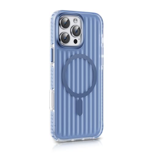 HTXONB Magnetische TPU-Handyhülle mit gewellten Streifen, geeignet für iPhone 16 15 14 13 12 Pro Max, kabellose Ladeschutzhülle, Anti-Drop-Schutzhülle, Blau, für iPhone 14 Pro Max von HTXONB