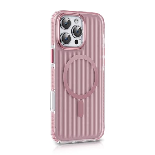 HTXONB Magnetische TPU-Handyhülle mit gewellten Streifen, geeignet für iPhone 16 15 14 13 12 Pro Max, kabellose Ladeschutzhülle, Anti-Drop-Schutzhülle, Pink, für iPhone 14 Pro Max von HTXONB