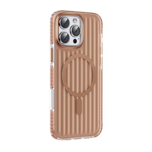 HTXONB Magnetische TPU-Handyhülle mit gewellten Streifen, geeignet für iPhone 16 15 14 13 12 Pro Max, kabellose Ladeschutzhülle, Anti-Drop-Schutzhülle, Roségold, für iPhone 16 von HTXONB
