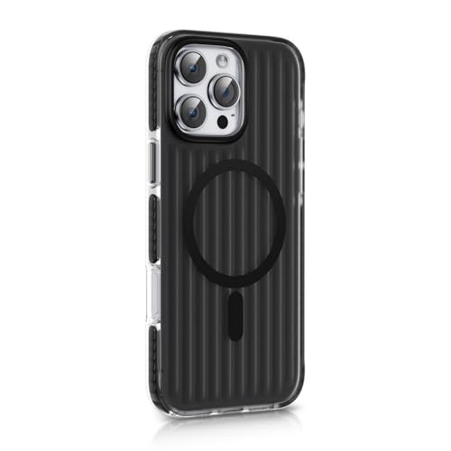 HTXONB Magnetische TPU-Handyhülle mit gewellten Streifen, geeignet für iPhone 16 15 14 13 12 Pro Max, kabellose Ladeschutzhülle, Anti-Drop-Schutzhülle, Schwarz, für iPhone 13 Pro von HTXONB