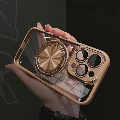 HTXONB Magnetische drehbare Halterung, Rutschfester Rahmen, Handyhülle, geeignet für iPhone 16 15 14 13 12 Pro Max 14 15 16 Plus, kabellose Lade-Anti-Drop-Schutzhülle, Wüstengold, für iPhone 13 Pro von HTXONB
