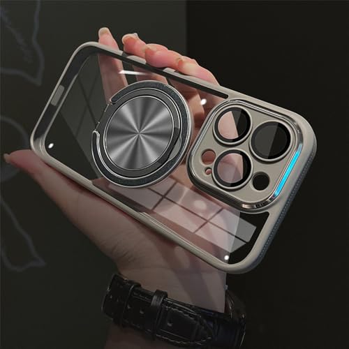 HTXONB Magnetische drehbare Halterung Anti-Rutsch-Rahmen Handyhülle Geeignet für iPhone 16 15 14 13 12 Pro Max 14 15 16 Plus Kabelloses Laden Anti-Drop-Schutzhülle, Graphitgrau, Für iPhone 15 von HTXONB