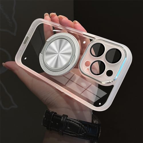 HTXONB Magnetische drehbare Halterung Anti-Rutsch-Rahmen Handyhülle Geeignet für iPhone 16 15 14 13 12 Pro Max 14 15 16 Plus Kabelloses Laden Anti-Drop-Schutzhülle, Jadeweiß, für iPhone 15 Pro von HTXONB