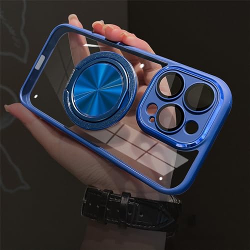 HTXONB Magnetische drehbare Halterung Anti-Rutsch-Rahmen Handyhülle Geeignet für iPhone 16 15 14 13 12 Pro Max 14 15 16 Plus Kabelloses Laden Anti-Drop-Schutzhülle, Saphirblau, für iPhone 15 Plus von HTXONB