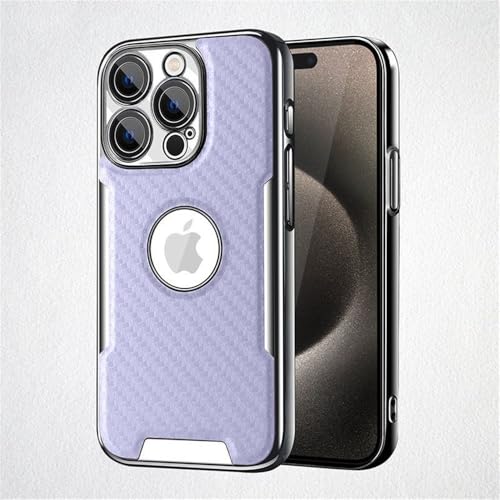 HTXONB PC-Kohlefaser-Muster Handyhülle für iPhone 16 15 14 13 Pro Max Kabelloses Laden Anti-Fall-Schutzhülle, Lila, für iPhone 15 von HTXONB