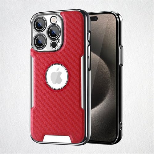 HTXONB PC-Kohlefaser-Muster Handyhülle für iPhone 16 15 14 13 Pro Max Kabelloses Laden Anti-Fall-Schutzhülle, rot, für iPhone 16 Pro Max von HTXONB