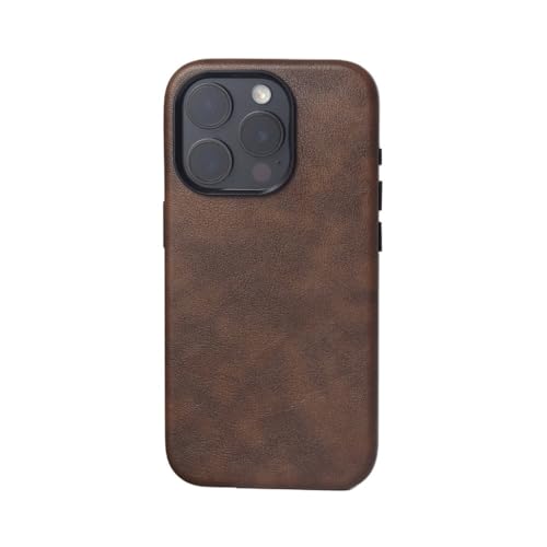 HTXONB Retro-Leder-Magnetschutzhülle für iPhone 16 15 14 13 12 Pro Max 16 15 14 Plus Kabellose Ladeschutzhülle gegen Fallen, Kaffee, für iPhone 13 Pro von HTXONB