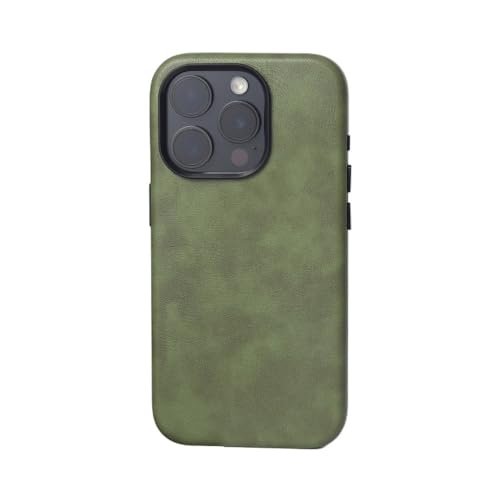 HTXONB Retro-Leder-Magnetschutzhülle für iPhone 16 15 14 13 12 Pro Max 16 15 14 Plus Kabellose Ladeschutzhülle gegen Fallen, Olivgrün, für iPhone 13 Pro von HTXONB