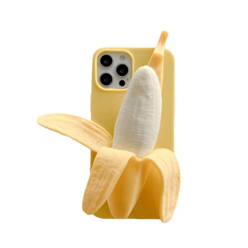 HTXONB Silikon-Handyhülle mit dreidimensionaler Bananenquetschdekompression für iPhone 16 15 14 13 12 11 Pro Max 16 15 14 Plus Anti-Fall-Schutzhülle, gelb, für iPhone 12 Pro Max von HTXONB