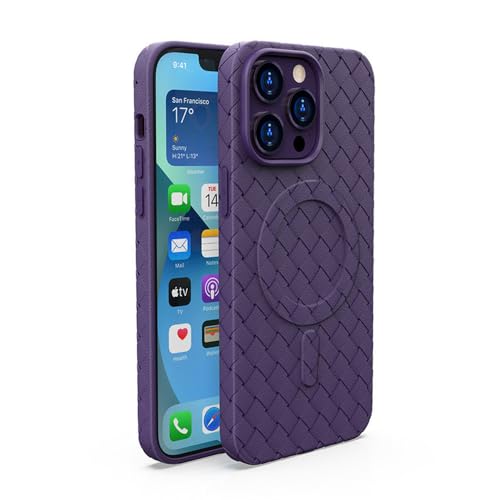 HTXONB TPU-Handyhülle mit magnetischem Webmuster für iPhone 16 15 14 13 12 Pro Max, kabelloses Laden, Anti-Fall-Schutzhülle, Dunkelviolett, für iPhone 13 Pro Max von HTXONB