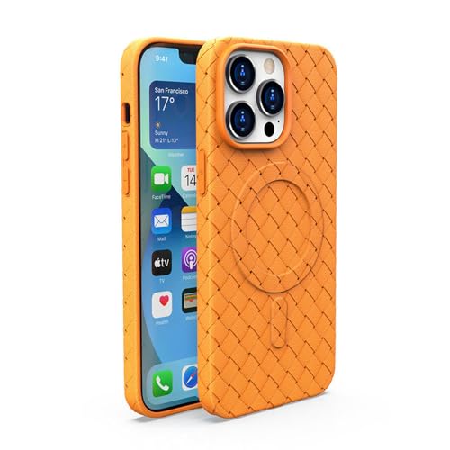 HTXONB TPU-Handyhülle mit magnetischem Webmuster für iPhone 16 15 14 13 12 Pro Max, kabelloses Laden, Anti-Fall-Schutzhülle, orange, für iPhone 13 Pro Max von HTXONB