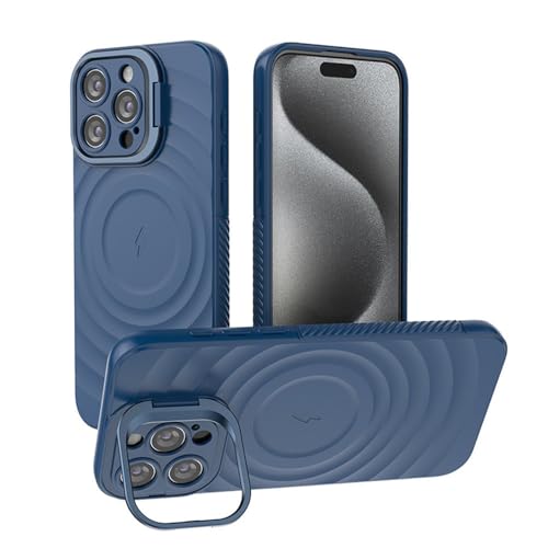 HTXONB TPU-Objektiv All-Inclusive-Handyhülle mit unsichtbarer Halterung für iPhone 16 15 14 13 Pro Max 16 Plus Kabelloses Laden Anti-Fall-Schutzhülle, Dunkelblau, für iPhone 15 Pro Max von HTXONB