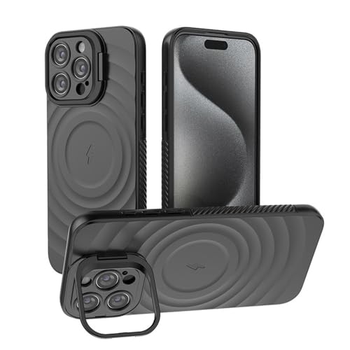 HTXONB TPU-Objektiv All-Inclusive-Handyhülle mit unsichtbarer Halterung für iPhone 16 15 14 13 Pro Max 16 Plus Kabelloses Laden Anti-Fall-Schutzhülle, Schwarz, für iPhone 16 von HTXONB