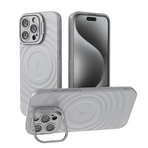 HTXONB TPU-Objektiv All-Inclusive-Handyhülle mit unsichtbarer Halterung für iPhone 16 15 14 13 Pro Max 16 Plus Kabelloses Laden Anti-Fall-Schutzhülle, grau, für iPhone 15 Pro von HTXONB