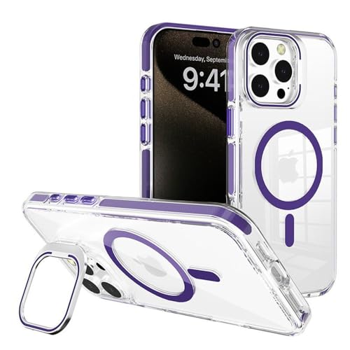HTXONB Unsichtbare Halterung Transparente magnetische Handyhülle für iPhone 16 15 14 13 12 11 Pro Max 14 15 16 Plus Kabelloses Laden Anti-Drop-Schutzhülle, Dunkelviolett, Für iPhone 15 Plus von HTXONB