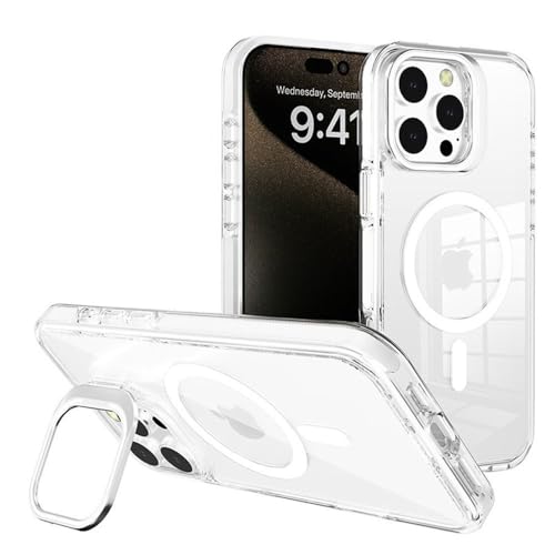 HTXONB Unsichtbare Halterung Transparente magnetische Handyhülle für iPhone 16 15 14 13 12 11 Pro Max 14 15 16 Plus Kabelloses Laden Anti-Drop-Schutzhülle, Weiß, Für iPhone 15 Plus von HTXONB