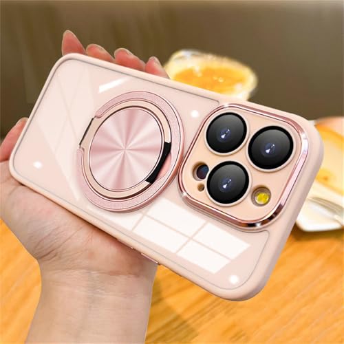Magnetische, drehbare Halterung, rutschfester Rahmen, Handyhülle, geeignet für iPhone 16 15 14 13 12 Pro Max 14 15 16 Plus, kabellose Ladehülle, Anti-Drop-Schutzhülle, Kirschblütenrosa, für iPhone 13 von HTXONB