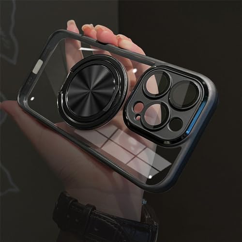 Magnetische drehbare Halterung Anti-Rutsch-Rahmen Handyhülle Geeignet für iPhone 16 15 14 13 12 Pro Max 14 15 16 Plus Kabelloses Laden Anti-Drop-Schutzhülle, Elegantes Schwarz, Für iPhone 15 Plus von HTXONB