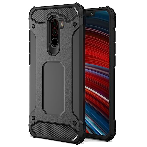 HTXWXJC Handyhülle für Xiaomi Pocophone F1, Xiaomi Poco F1 Hülle M1805E10A, HD-Displayschutzfolie, dünne Hybrid-Dual-Layer-TPU + PC-Schutzhülle, stoßfeste Hüllen für Xiaomi Poco F1, Schwarz von HTXWXJC