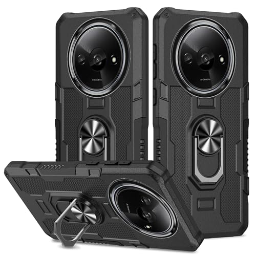 HTXWXJC Handyhülle für Redmi A3, Xiaomi Poco C61 2312BPC51H 23129RN51X, Ringhalter, integrierte magnetische Autohalterung, stoßfeste Kamera-Schutzhüllen für Xiaomi Redmi A3, Schwarz von HTXWXJC