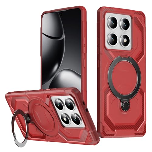 HTXWXJC Handyhülle für Xiaomi 14T Pro, 2407FPN8EG Ringhalter, integrierte magnetische Autohalterung, stoßfeste TPU-Schutzhülle für Xiaomi 14T Pro, Rot von HTXWXJC