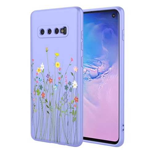 HTXWXJC Schutzhülle für Galaxy S10, SM-G973F Samsung S10, stoßfest, flexibel, TPU, weich, Blumenmuster, 15,5 cm (6,1 Zoll), lila Blume von HTXWXJC